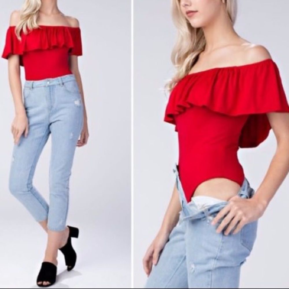 Honey Punch • Off the Shoulder Flounce Bodysuit - Picture 1 of 6